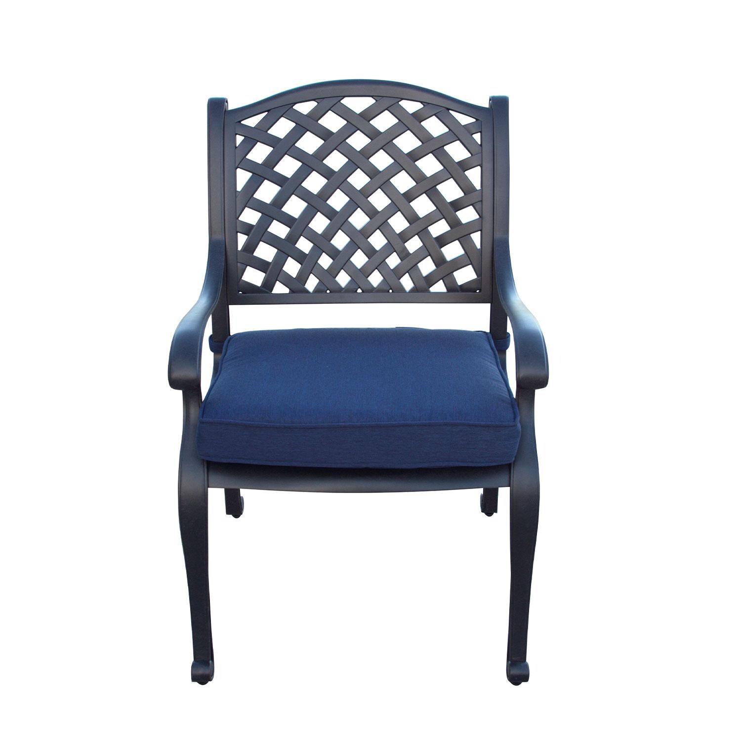 Nassau Cast Aluminum 4 Pc Set Dining Chair Set in Antique Bronze/Navy by Darlee - Front View - White Background thumbnail