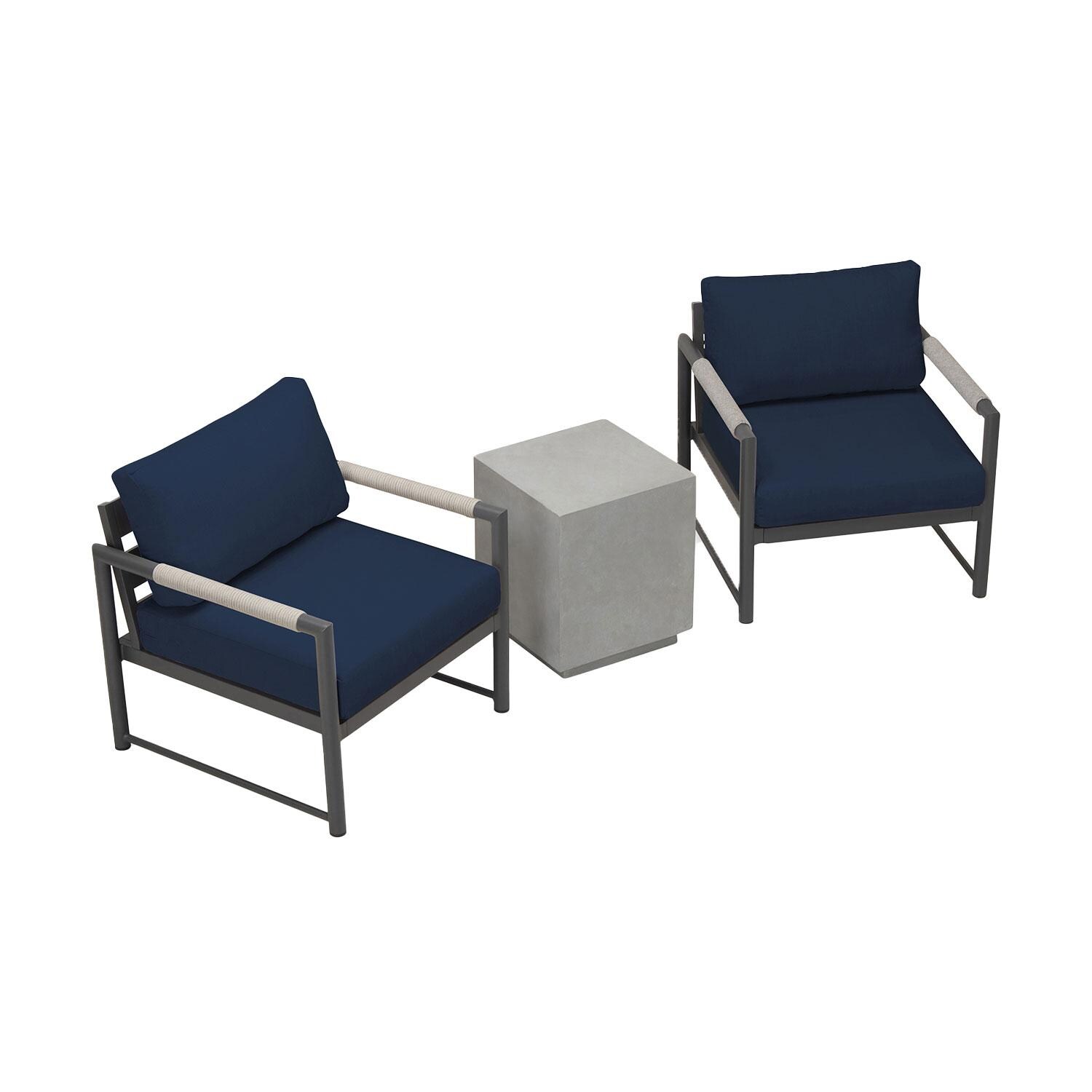 Lakeview AVEBAY-SL-PG-SET104-IN Avenue Bay Slate/Pebble Gray 3 Pc Chat Set - Spectrum Indigo - Overhead View - White Background thumbnail