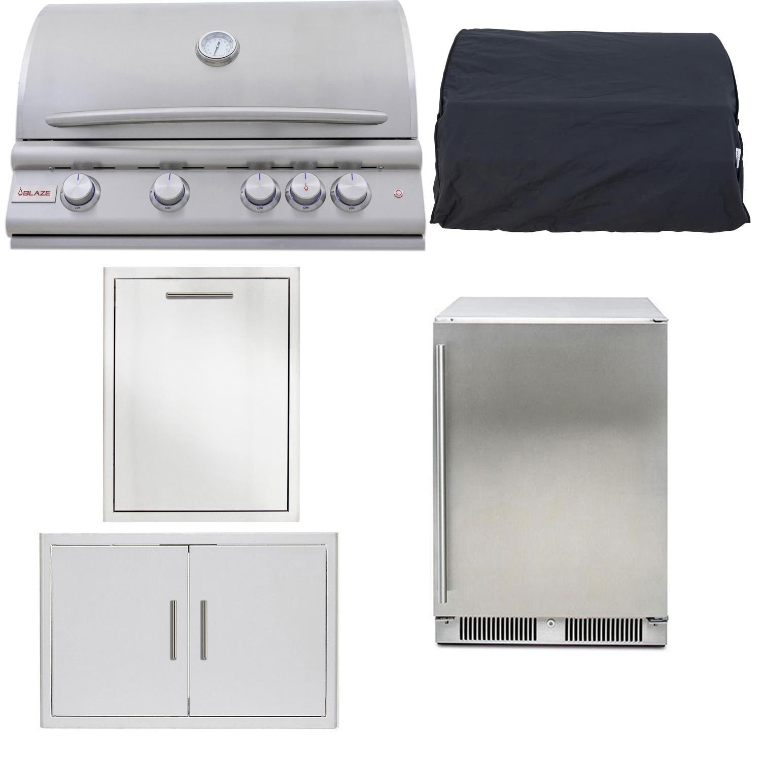 Blaze LTE+ 5 Pc 32-in Natural Gas Outdoor Kitchen Package w/ Refrigerator & Double Trash / Recycling Bin