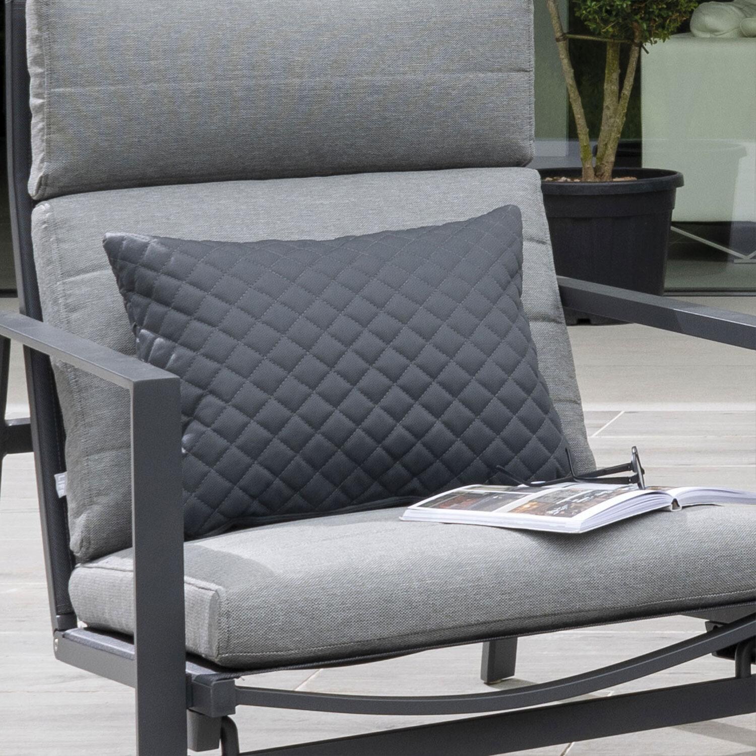 KETTLER 18 x 14 Diamond Gray Pillow - On Club Chair W/ Magazine - Lifestyle thumbnail