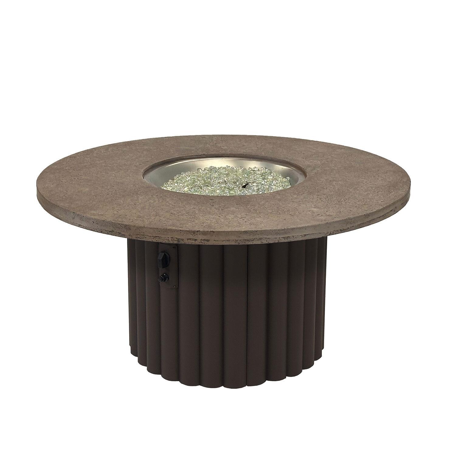 Reverie REVBBR-48-K-NG 48-in Round Aluminum Natural Gas Aluminum Fire Pit Table w/ Fossil Brown Supercast Top & Brown Base (Ships Propane w/ Conversion Kit) - Display - White Background thumbnail