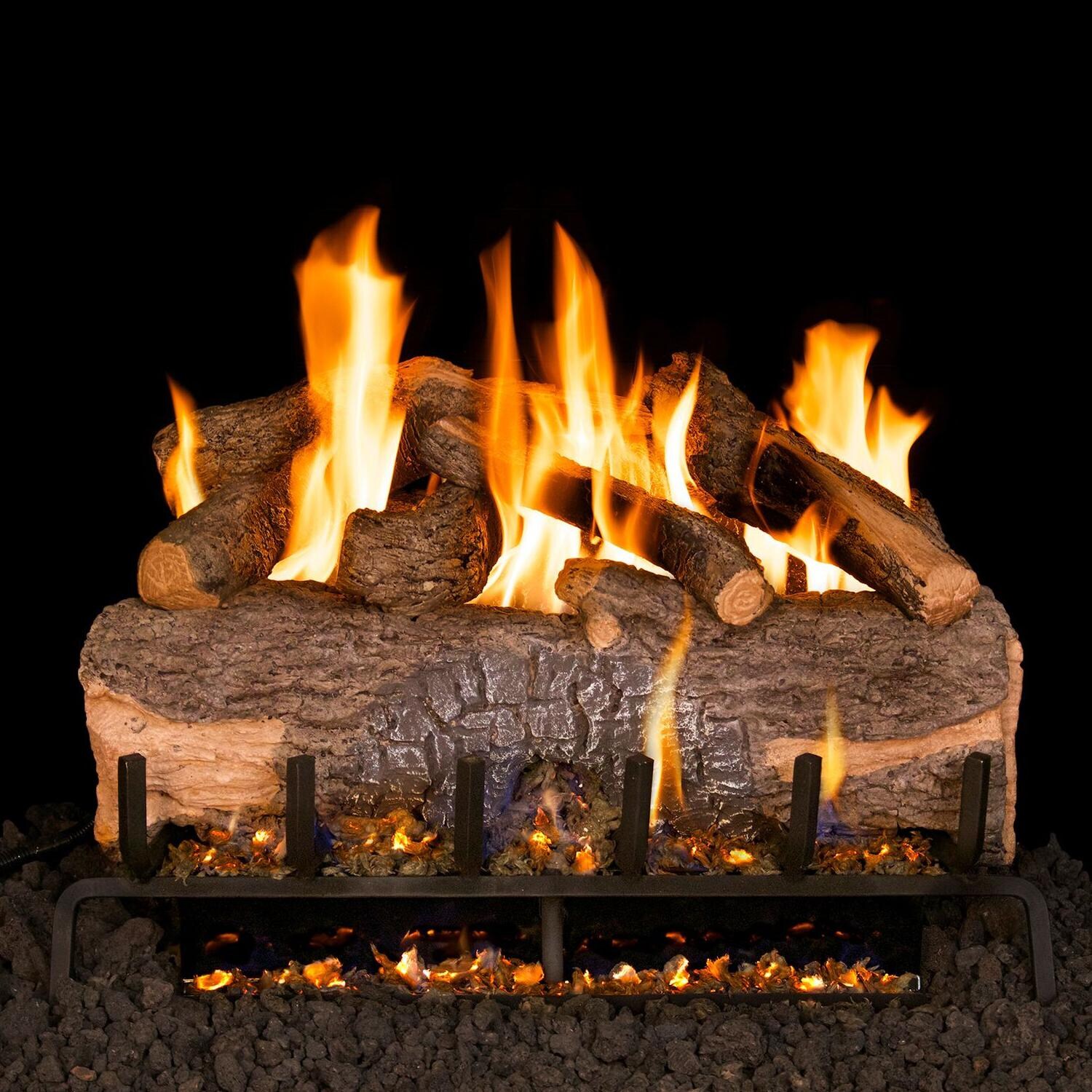 Peterson Real Fyre 39-Inch Mountain Crest Oak Gas Log Set With Vented Propane ANSI Certified G31 Triple-Tier Burner - Variable Flame Remote.