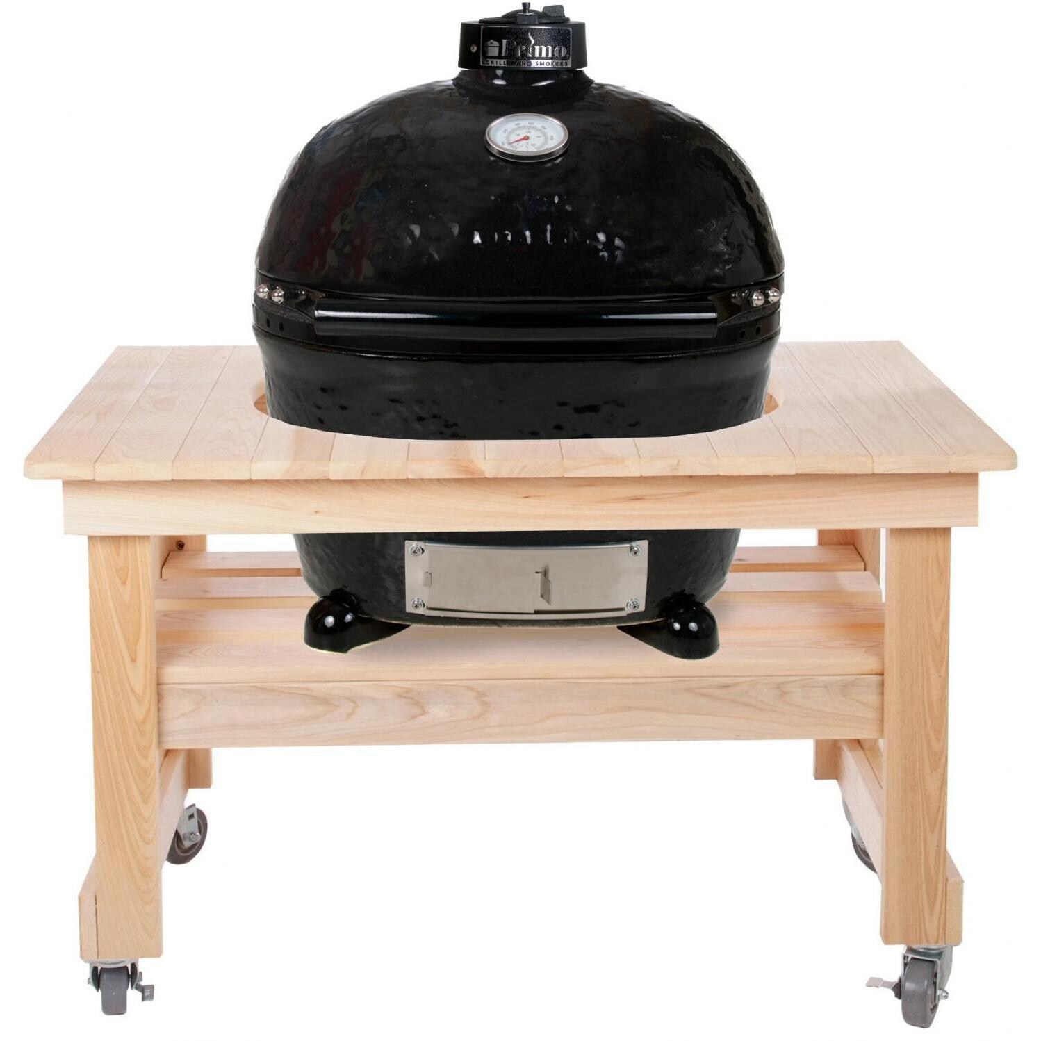 Primo Oval XL 400 Ceramic Kamado Grill On Compact Cypress Table With Stainless Steel Grates - 778