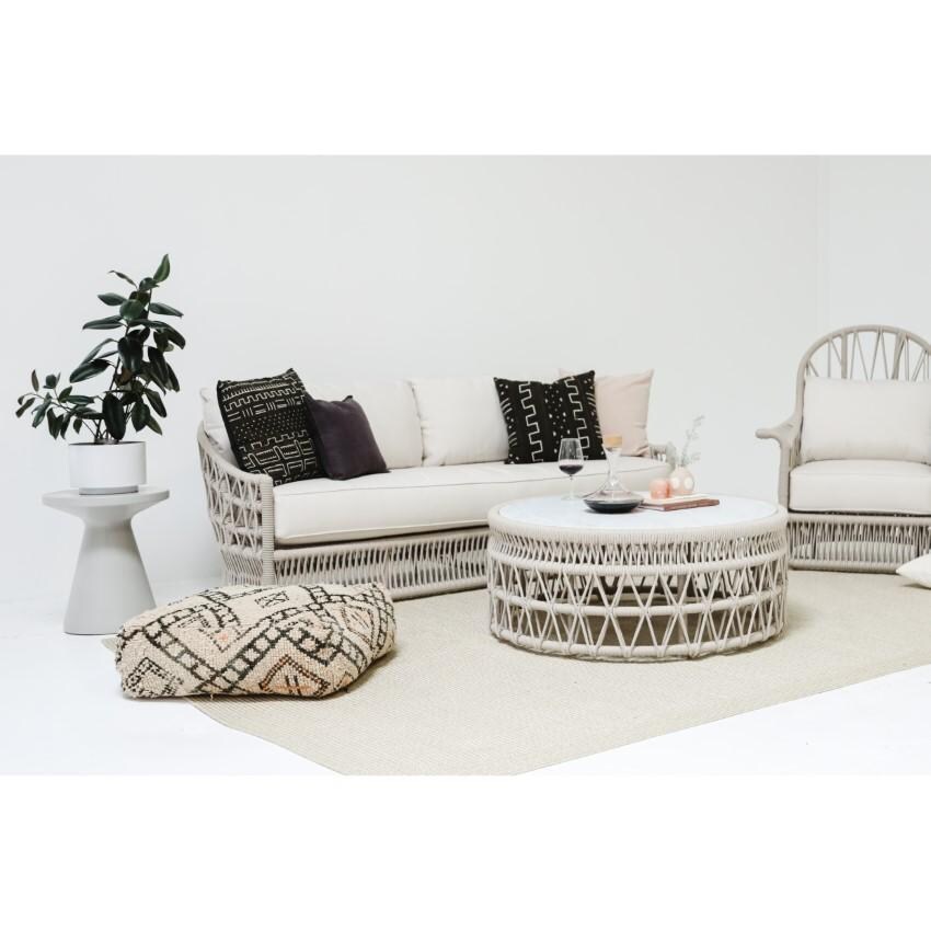Dana 3 Person Woven Rope Sofa w/ Self Welt in Natural/Canvas Skyline by Sunset West - Shown w/ Companion Pieces - Lifestyle thumbnail