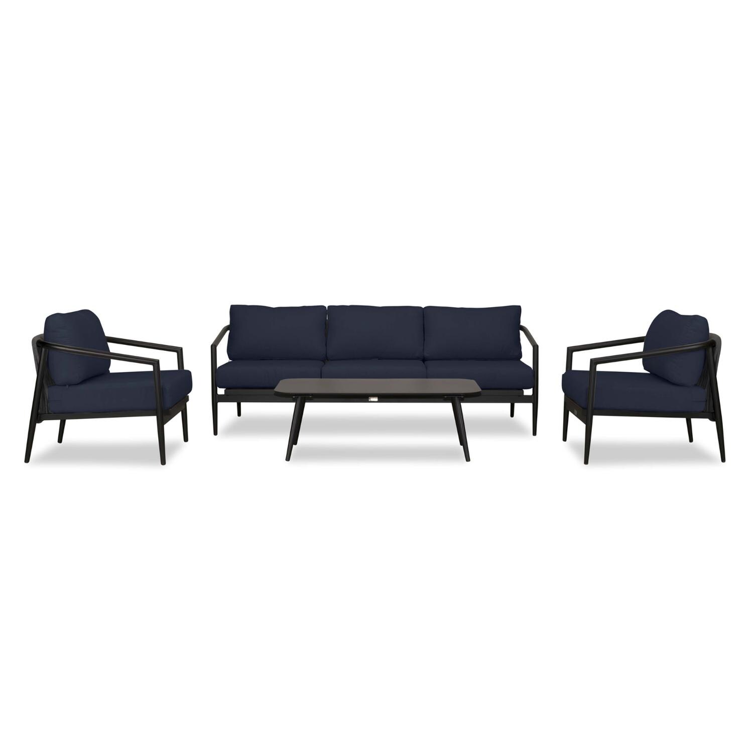 Lakeview Midnight Cove 4 Pc Aluminum Sofa Seating Set in Black/Carbon/Spectrum Indigo - Front - White Background thumbnail