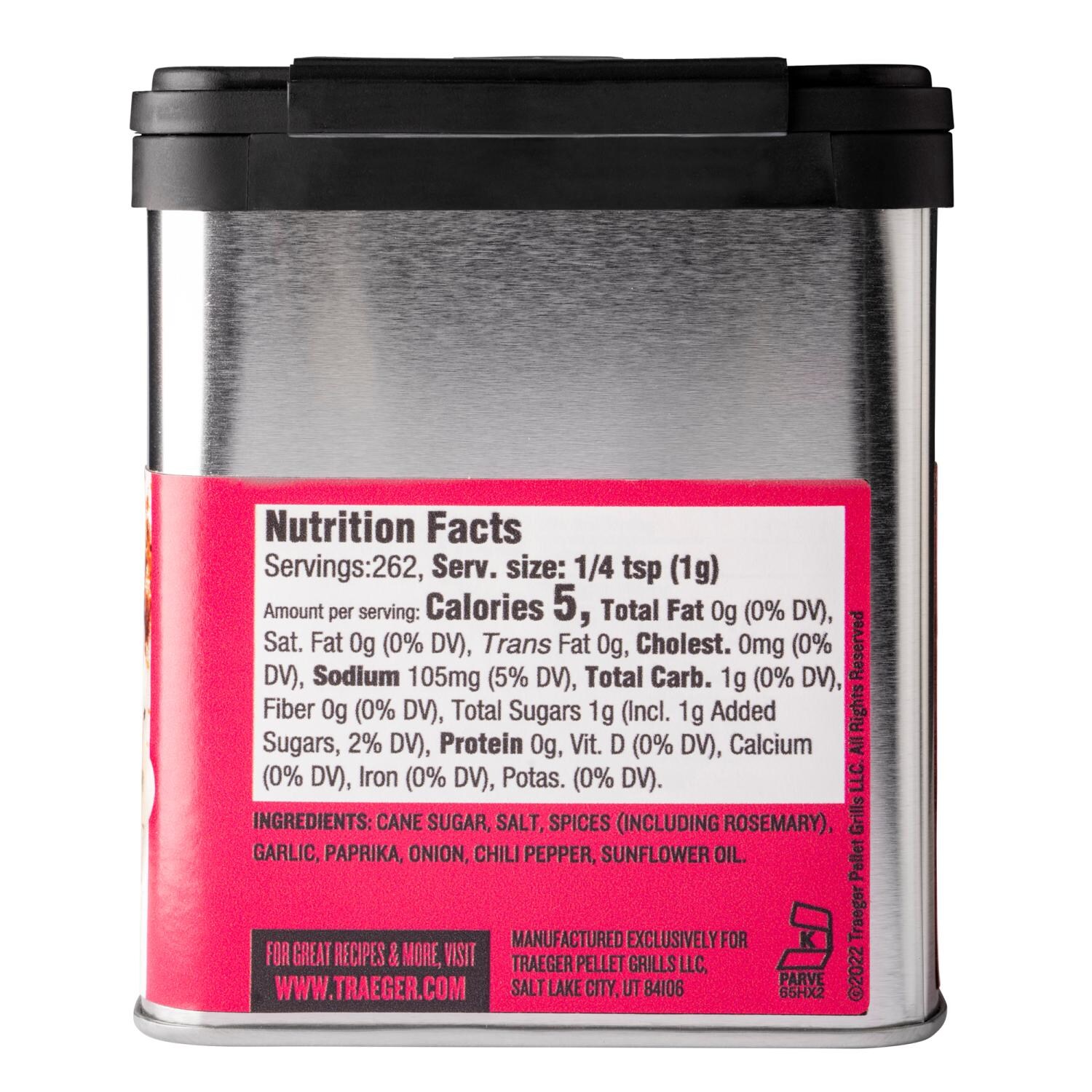 Traeger SPC172 Prime Rub - Nutrition Facts - White Background thumbnail