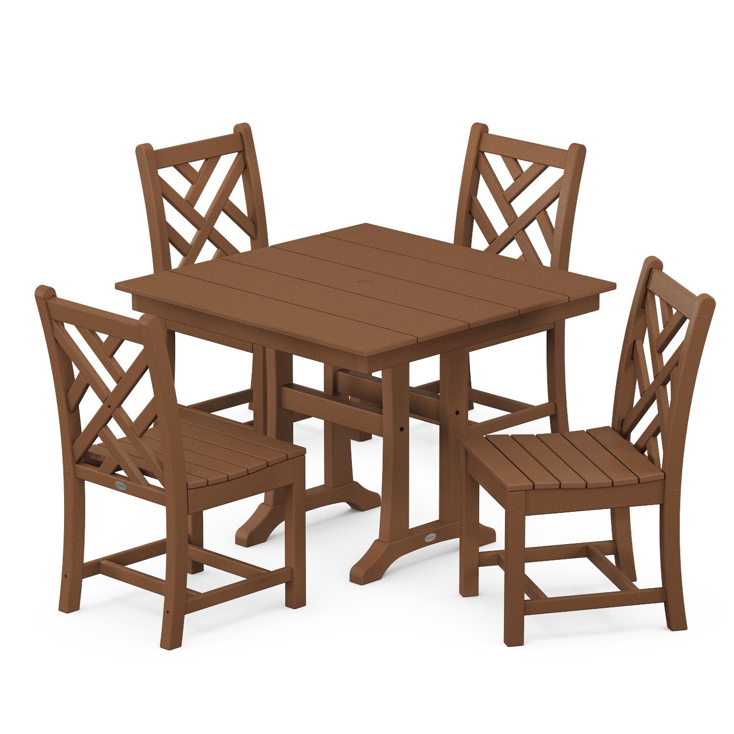 POLYWOOD 5-Piece Teak Chippendale Farmhouse Trestle Side Chair Dining Set thumbnail