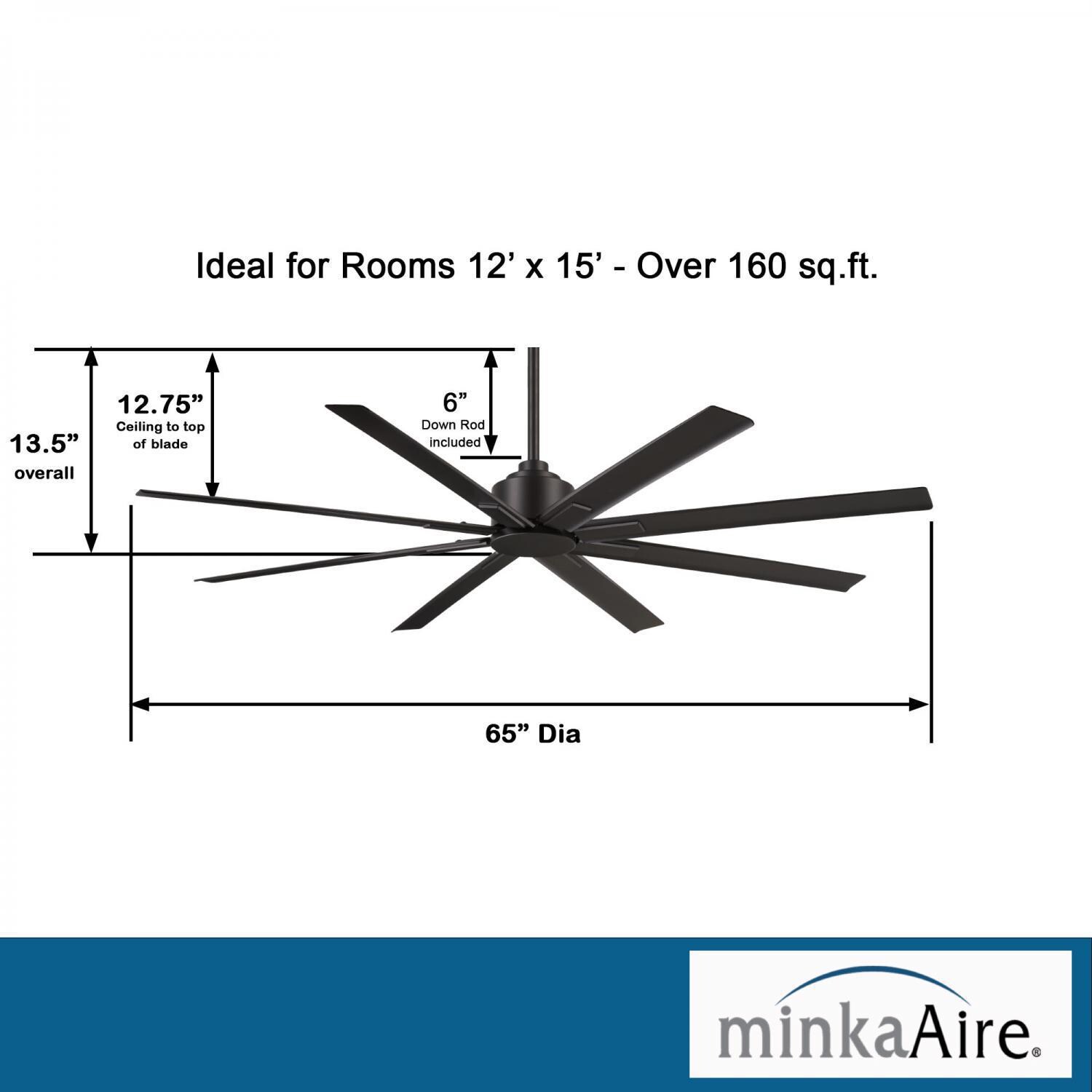 Minka-Aire F896-65-CL Xtreme H2O 65-Inch 8-Blade Ceiling Fan in Coal Finish w/ Coal Blades - Dimensions thumbnail