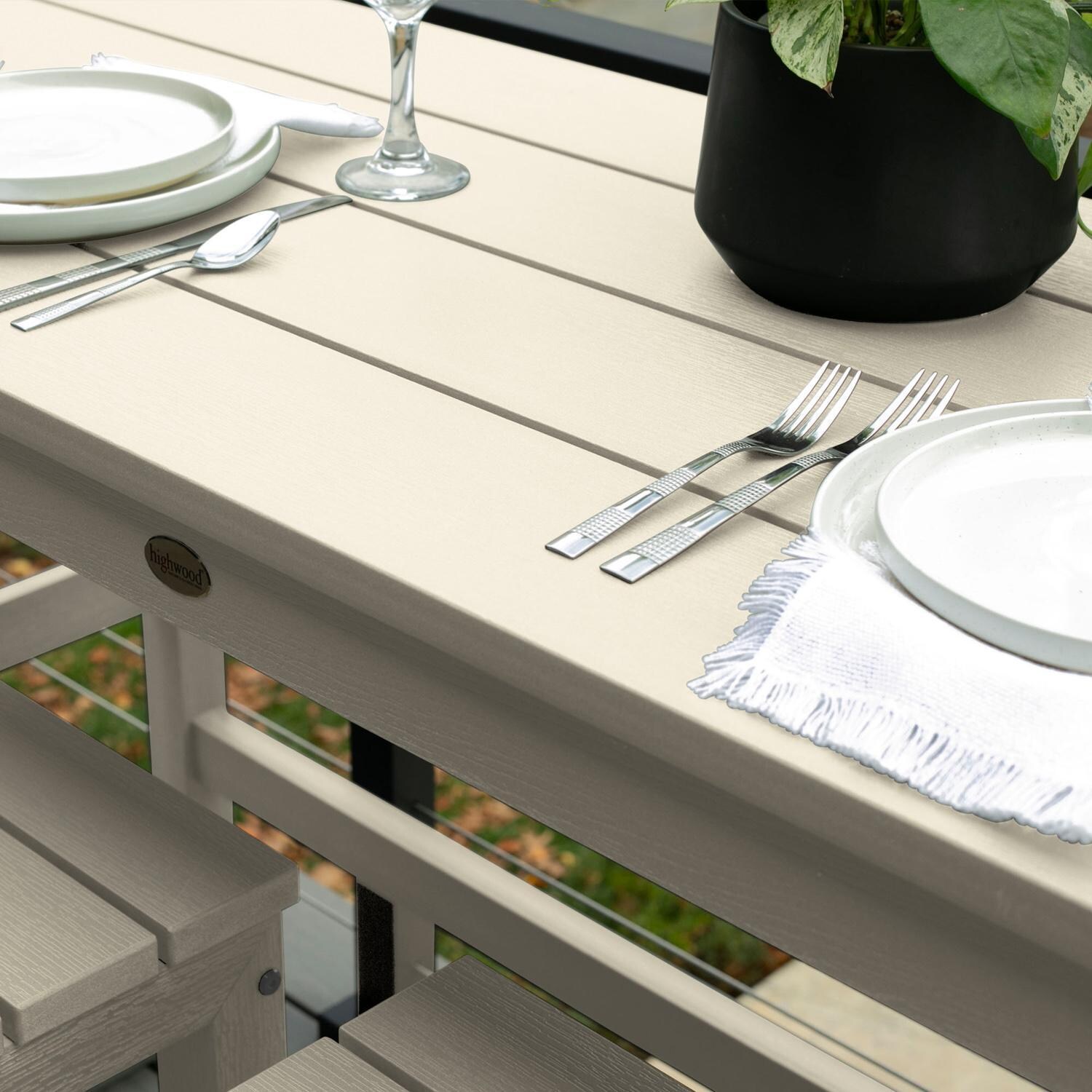 Lakeview Audubon 3 Pc Recycled Plastic Counter Height Balcony Dining Bar Set in Whitewash - Table Up Close - Detail thumbnail