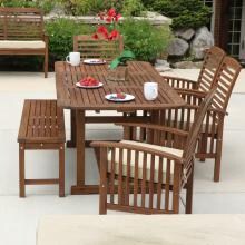 Midland 6 Piece Dark Brown Acacia Patio Dining Set W/ 55 X 35 Inch Extension Table & Natural Cushions By Walker Edison