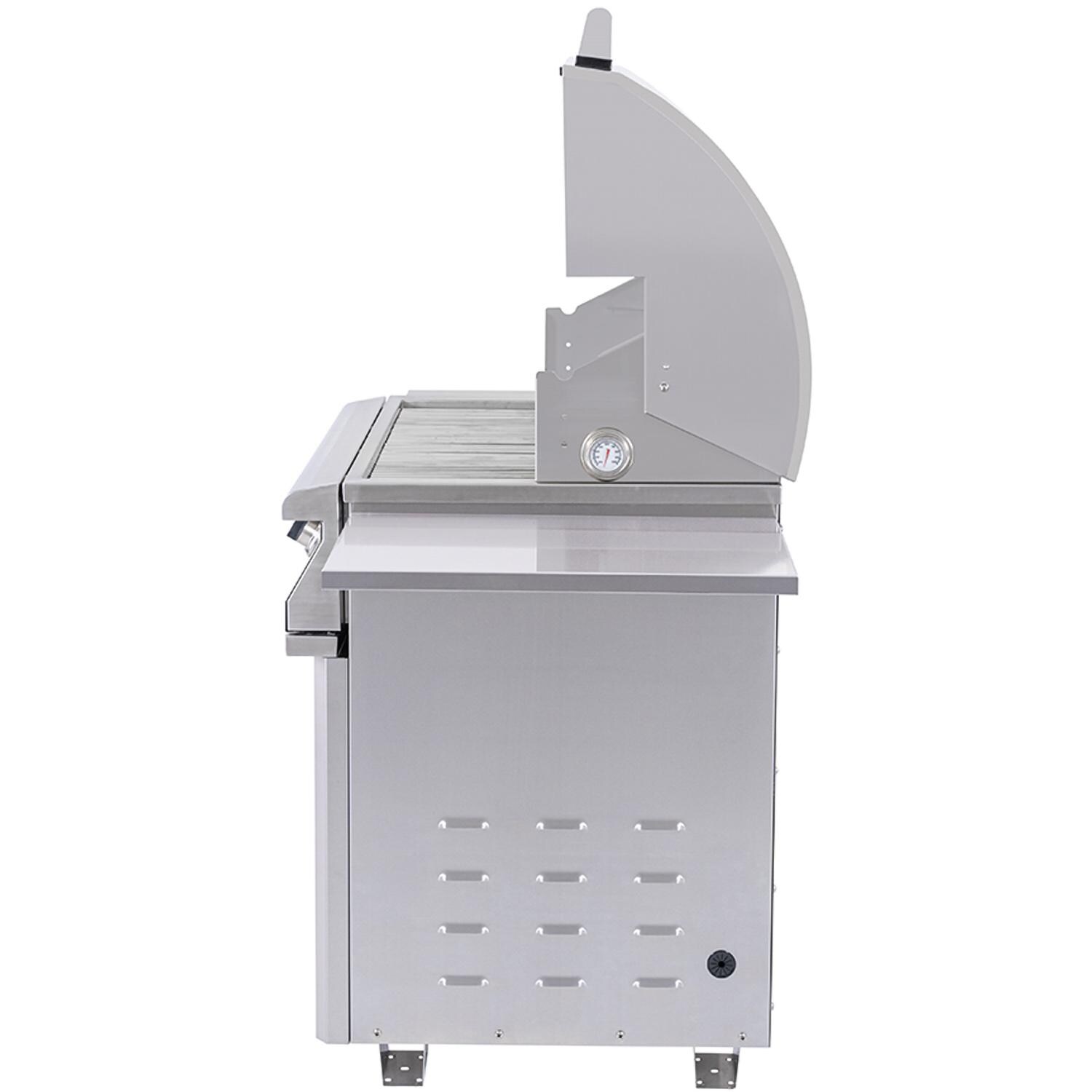 PGS E27T Commercial T-Series 30 Inch Electric Grill On Pedestal w/ Timer - Lid Open Right Side - White Background thumbnail