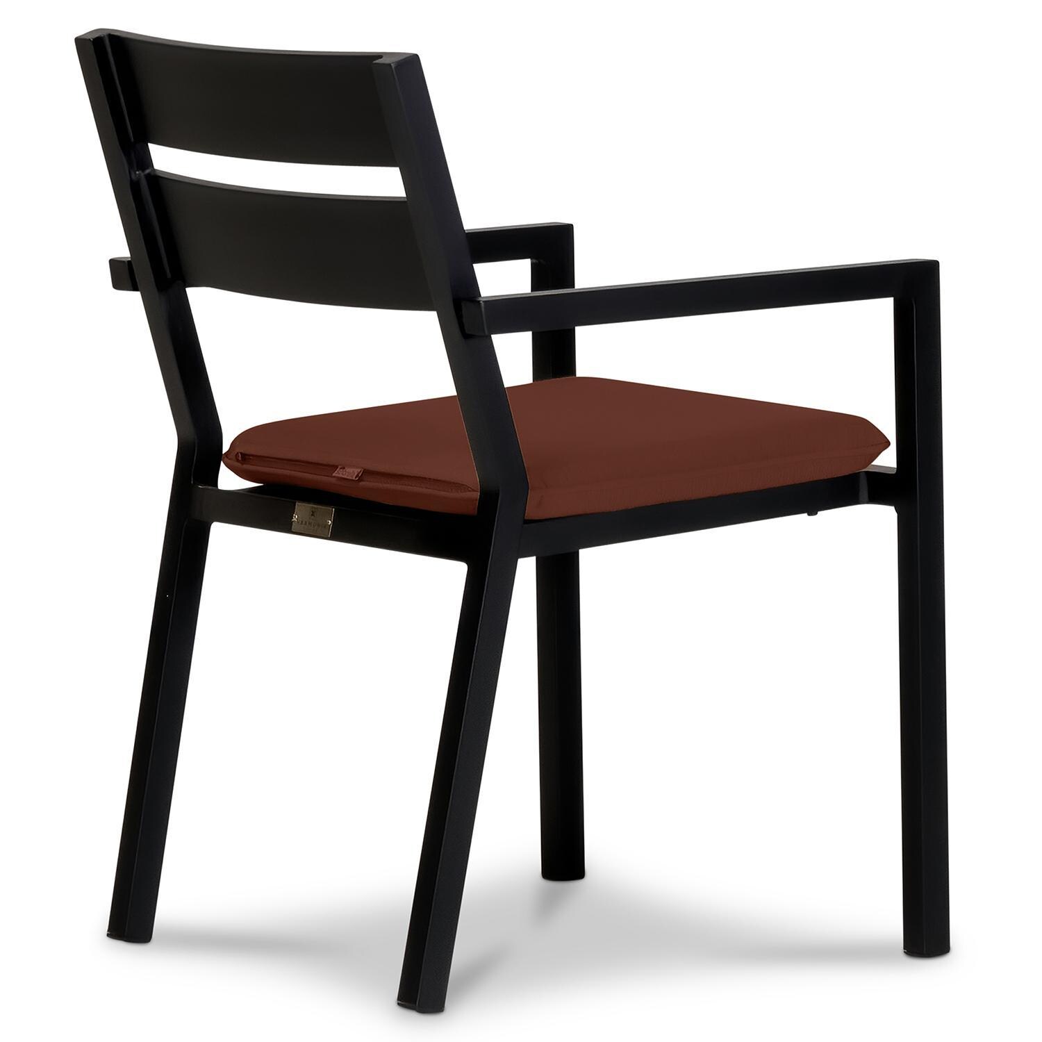 Calm Bay Aluminum Dining Arm Chair in Black/Canvas Henna by Lakeview Outdoor Designs - Angle - White Background thumbnail