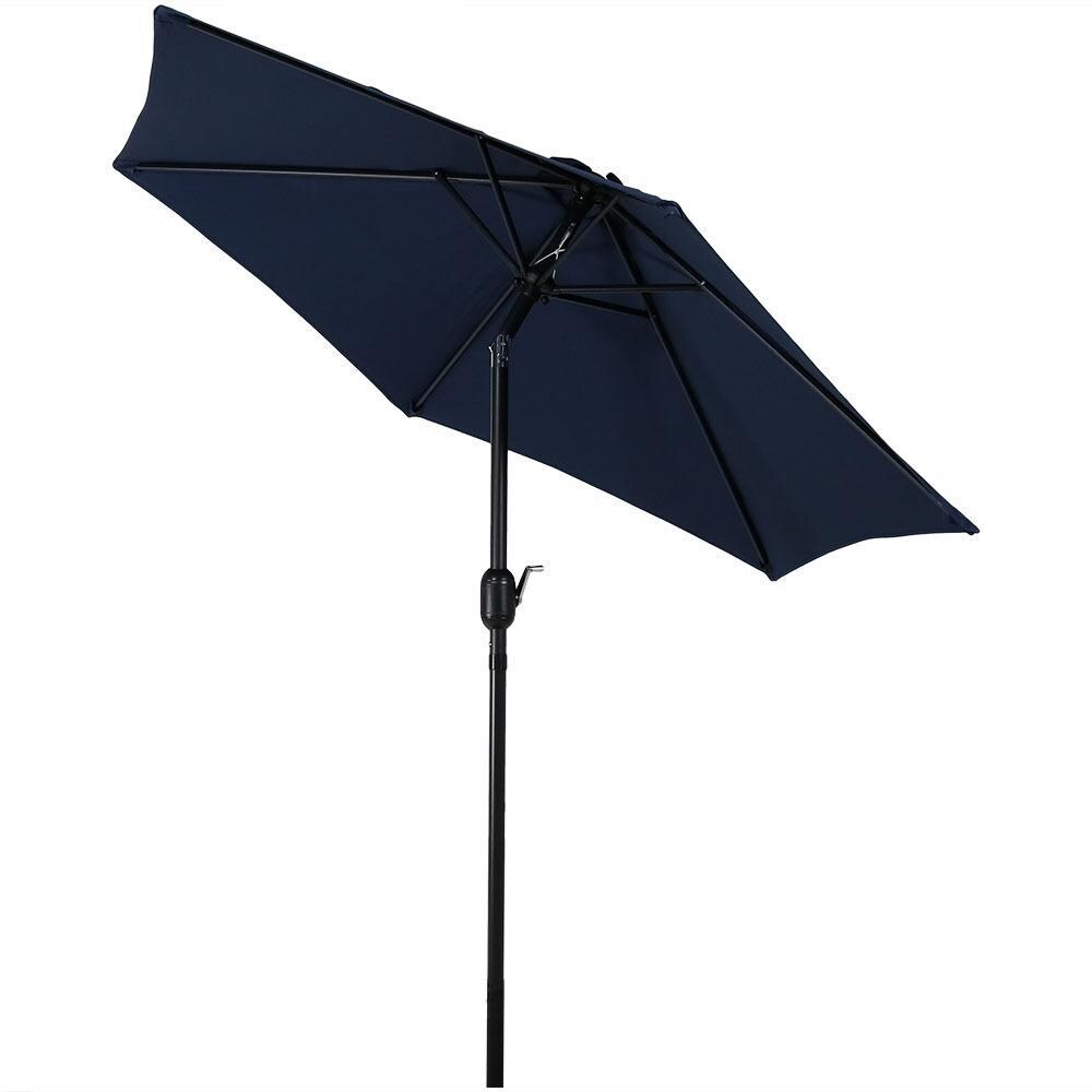 Ultimate Patio 7.5 Ft. Octagonal Aluminum Patio Umbrella W/ Crank & Tilt - Navy Blue - Tilted thumbnail