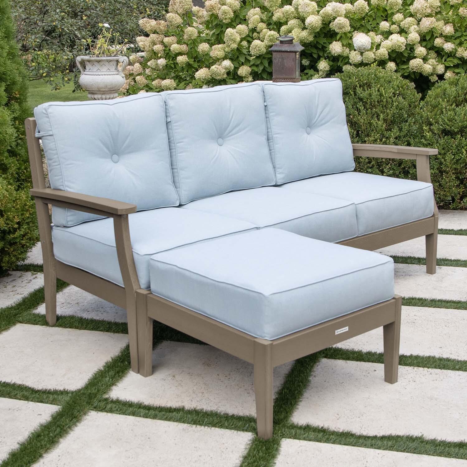 Blushing Bay 2 Pc Recycled Plastic Seating Set in Bliss Dew/Woodland Brown by Lakeview Outdoor Designs - Angled View - Lifestyle thumbnail