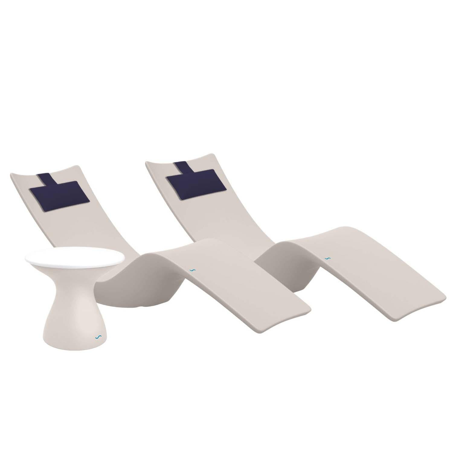Autograph 3 Pc Set Polyresin Chaise Lounge Set in Cloud/White w/ Captain Navy Pillow by Ledge Lounger