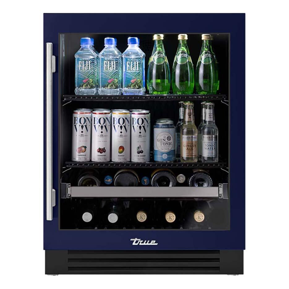 True TUBADA-24-RG-A~078-H04 ADA Height 24 Inch 105 Can 12 Bottle Right Hinge Glass Door Outdoor Beverage Center - Cobalt w/ Stainless Steel Handle - White Background thumbnail