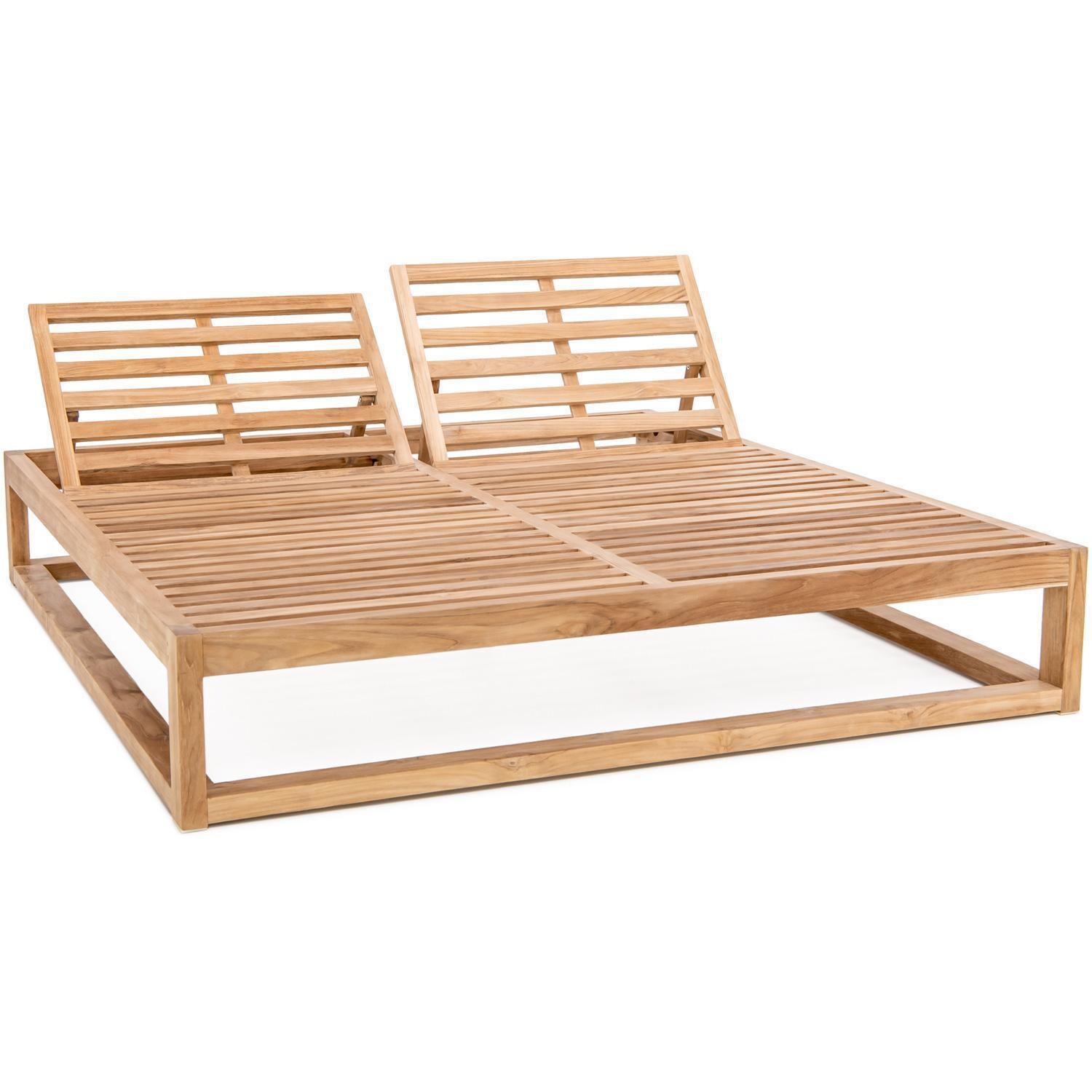 Teak + Table Atlantic Teak Patio Double Chaise Lounge in Granite - Frame W/ Backrests Raised - White Background thumbnail