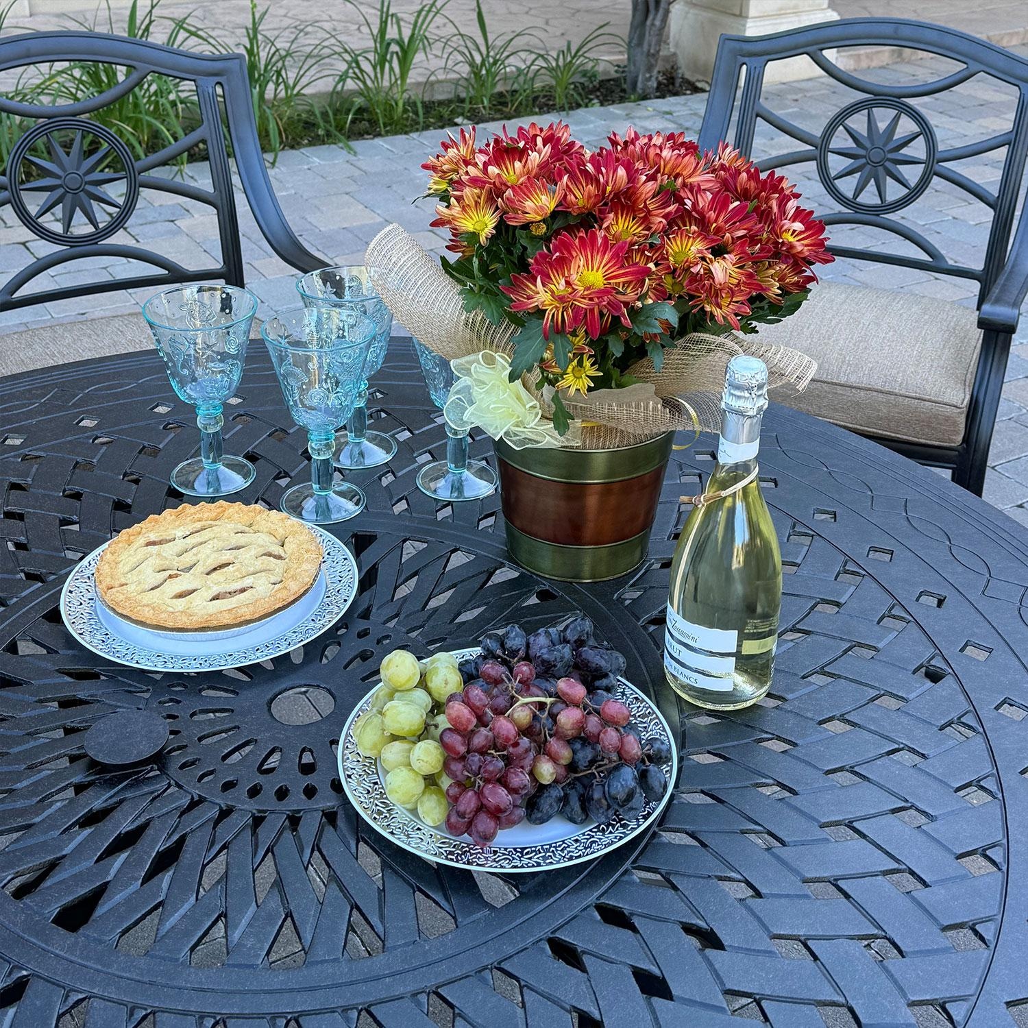 Darlee Cast Aluminum 60-in Round Dining Table - Table Decorations (Not Included) - Lifestyle thumbnail