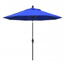 California Umbrella 9 Ft. Octagonal Aluminum Collar Tilt Patio Umbrella W/ Crank Lift & Fiberglass Ribs - Matted Black Frame / Sunbrella Canvas Pacific Blue Canopy