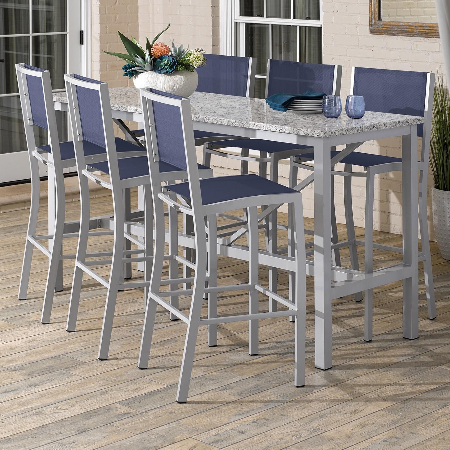 Travira 7 Piece Aluminum Patio Bar Set W/ 72 X 30 Inch Rectangular Lite-Core Ash Table By Oxford Garden - Ink Pen Sling