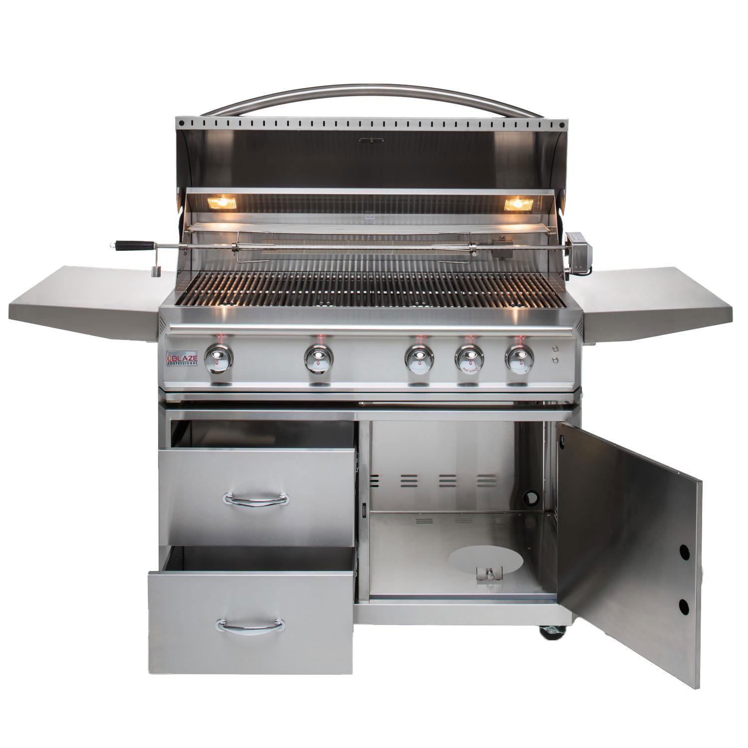 Blaze BLZ-4PRO-LP Professional LUX 44-Inch 4-Burner Propane Grill With Rear Infrared Burner - Cart Open thumbnail