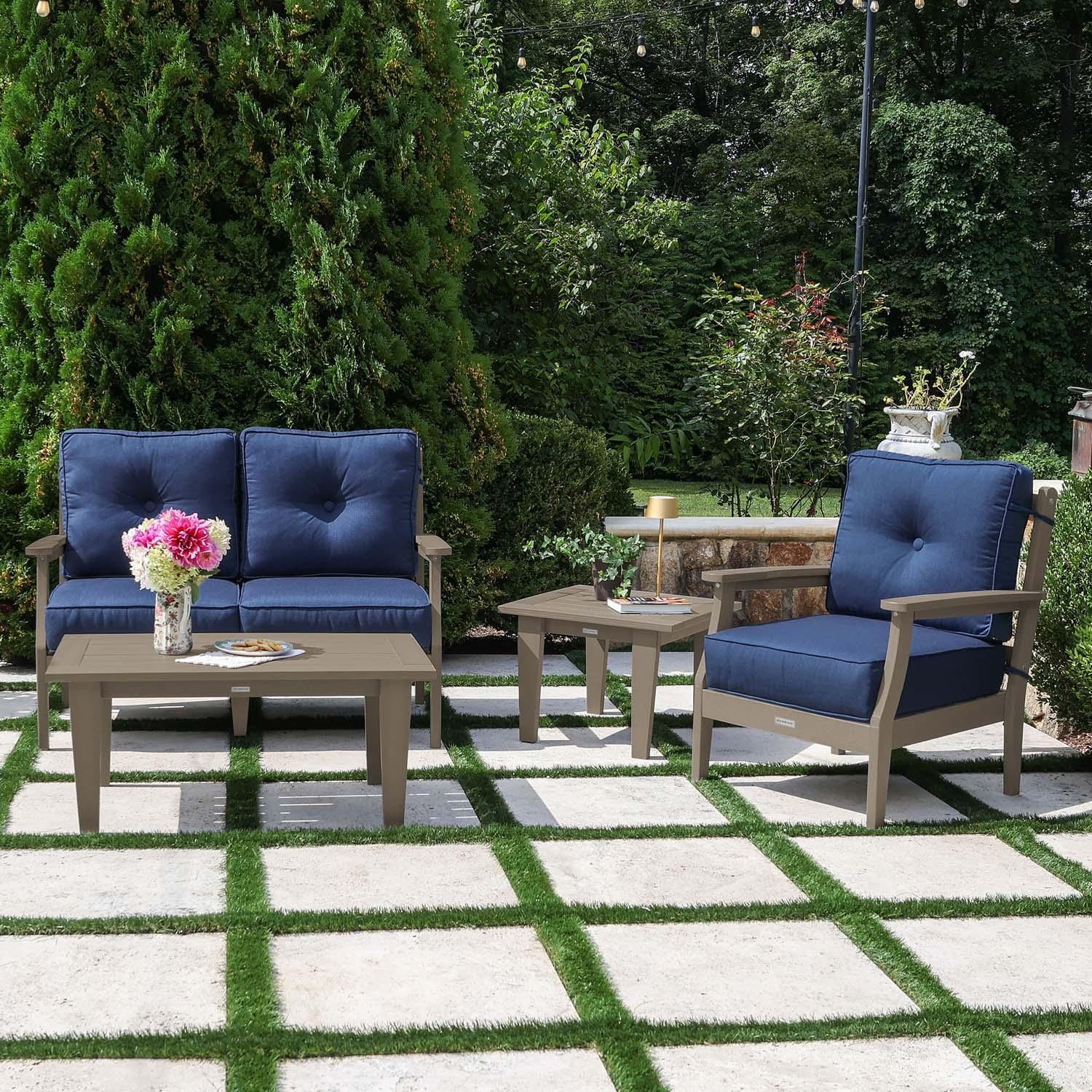 Blushing Bay 4 Pc Recycled Plastic Seating Set in Spectrum Indigo/Woodland Brown by Lakeview Outdoor Designs
