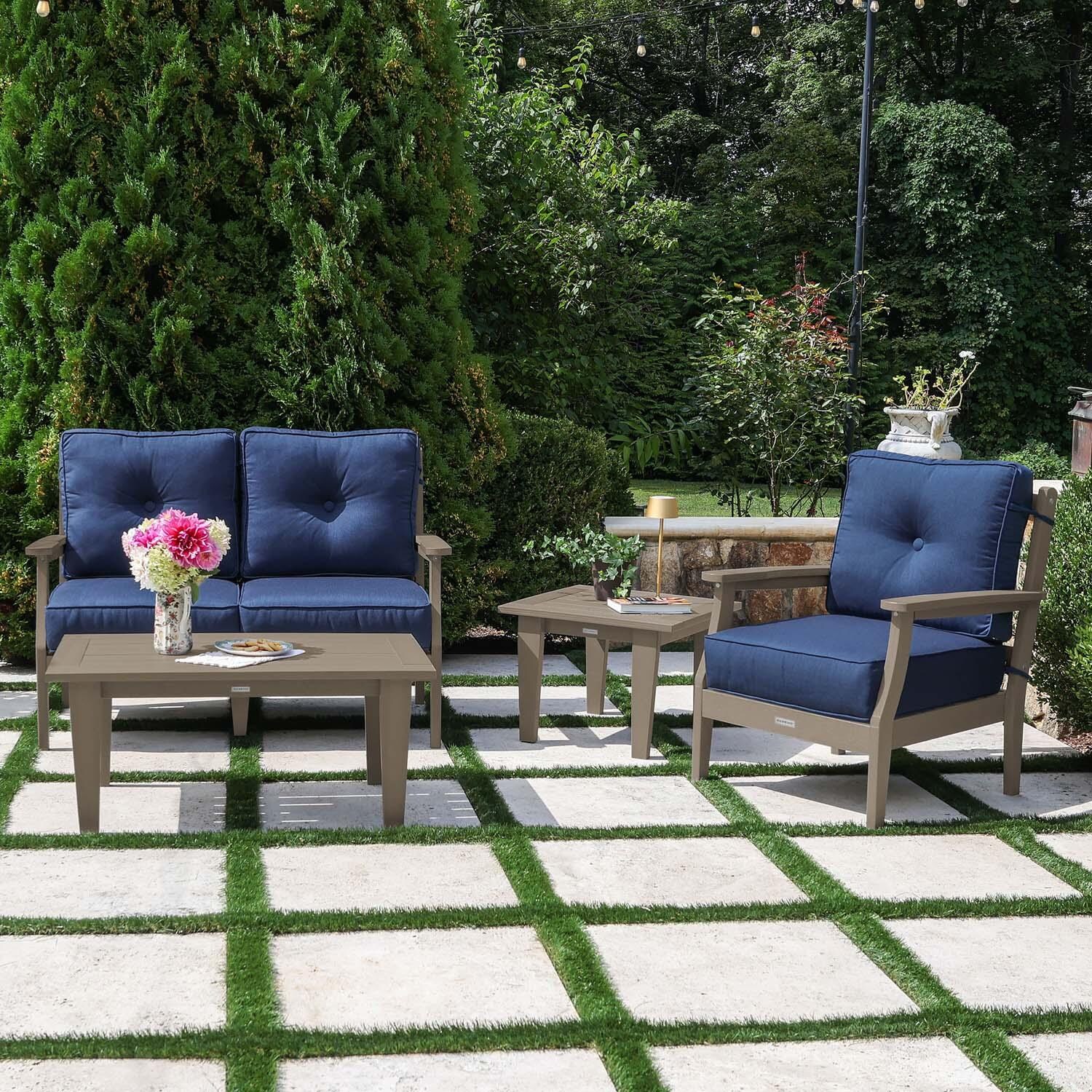 Blushing Bay 4 Pc Recycled Plastic Seating Set in Spectrum Indigo/Woodland Brown by Lakeview Outdoor Designs - Lifestyle thumbnail