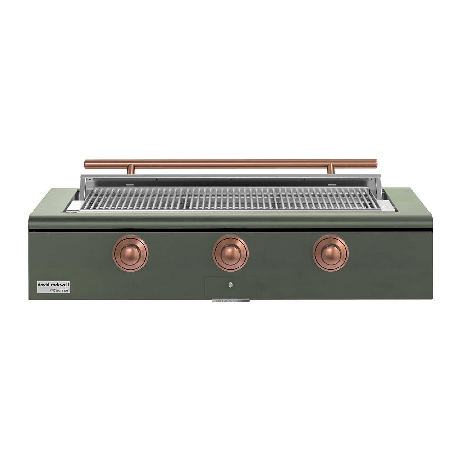 Caliber CRG-48BL00-A-238-H03 48-in Propane Built-In Rockwell Grill - Olive w/ Copper Hardware - White Background thumbnail