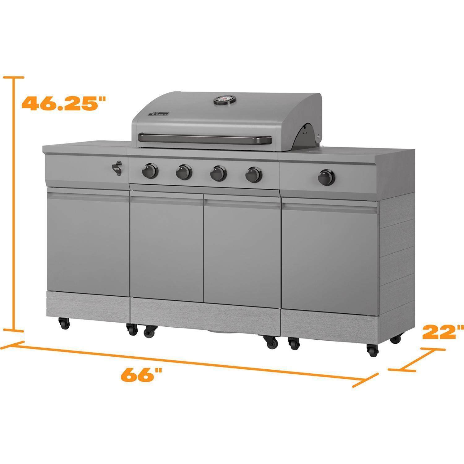 TYTUS Fresno Series 4-Burner Gunmetal + Carbon Wood Natural Gas BBQ Island (Ships Propane w/ Conversion Kit) - Grill Dimensions - Dimensional thumbnail