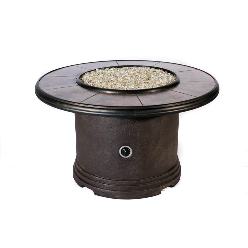 Tretco 44-Inch Traditional Round Concrete Fire Pit Table - Dark Brown W/ Tile Top - With Copper Fire Glass thumbnail