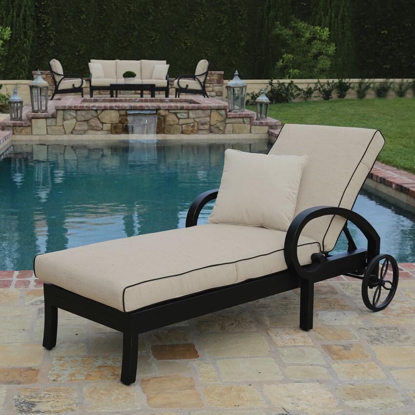 Monterey Chaise Lounge in Copper/Linen Stone w/ Selt Welt by Sunset West - Shown by Pool - Lifestyle thumbnail