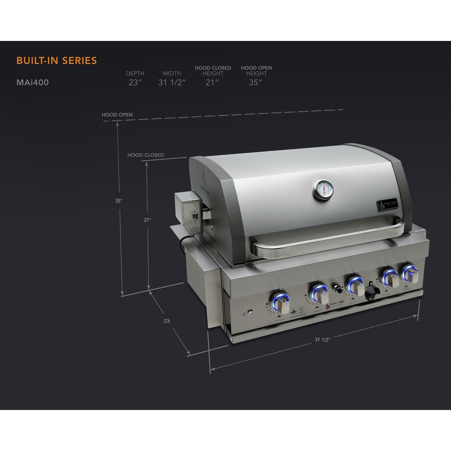 Mont Alpi - MABi400 - 32-Inch Built-In Propane Gas Grill - Dimensions - Dimensional thumbnail