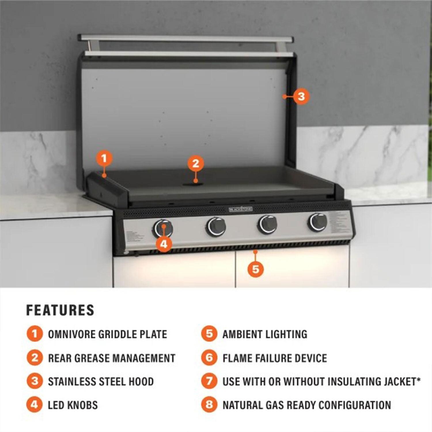 Blackstone 6303 36 Inch Built-In Natural Gas Griddle W/ Hood & Insulated Jacket - Features - Detail thumbnail