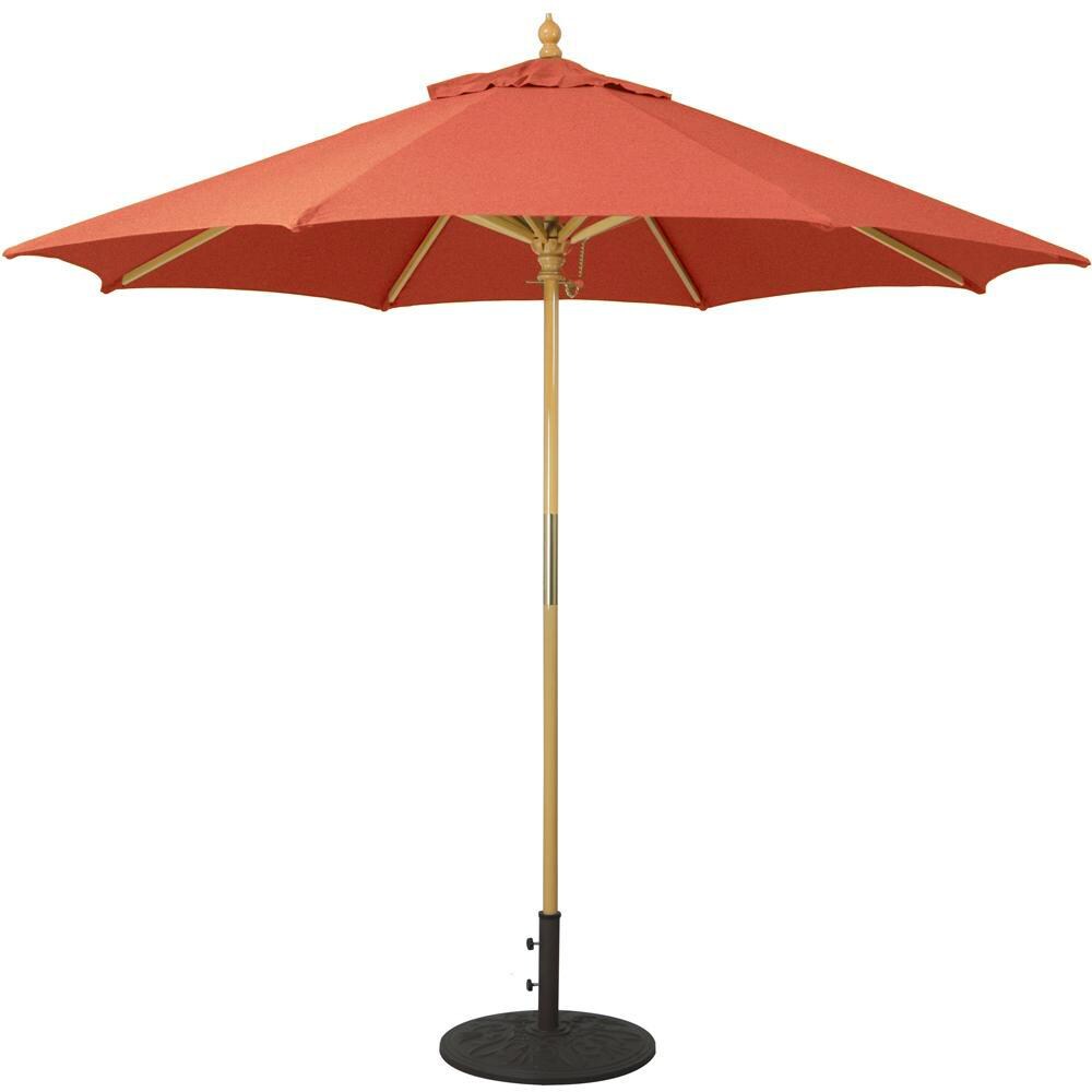 Galtech 9 Ft. Octagonal Hardwood Patio Market Umbrella W/ Push Lift - Light Wood W/ Sunbrella Canvas Brick Canopy
