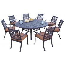 St. Cruz 9 Piece Cast Aluminum Patio Dining Set W/ 71 Inch Round Table & Spicy Chili Cushions By Darlee image