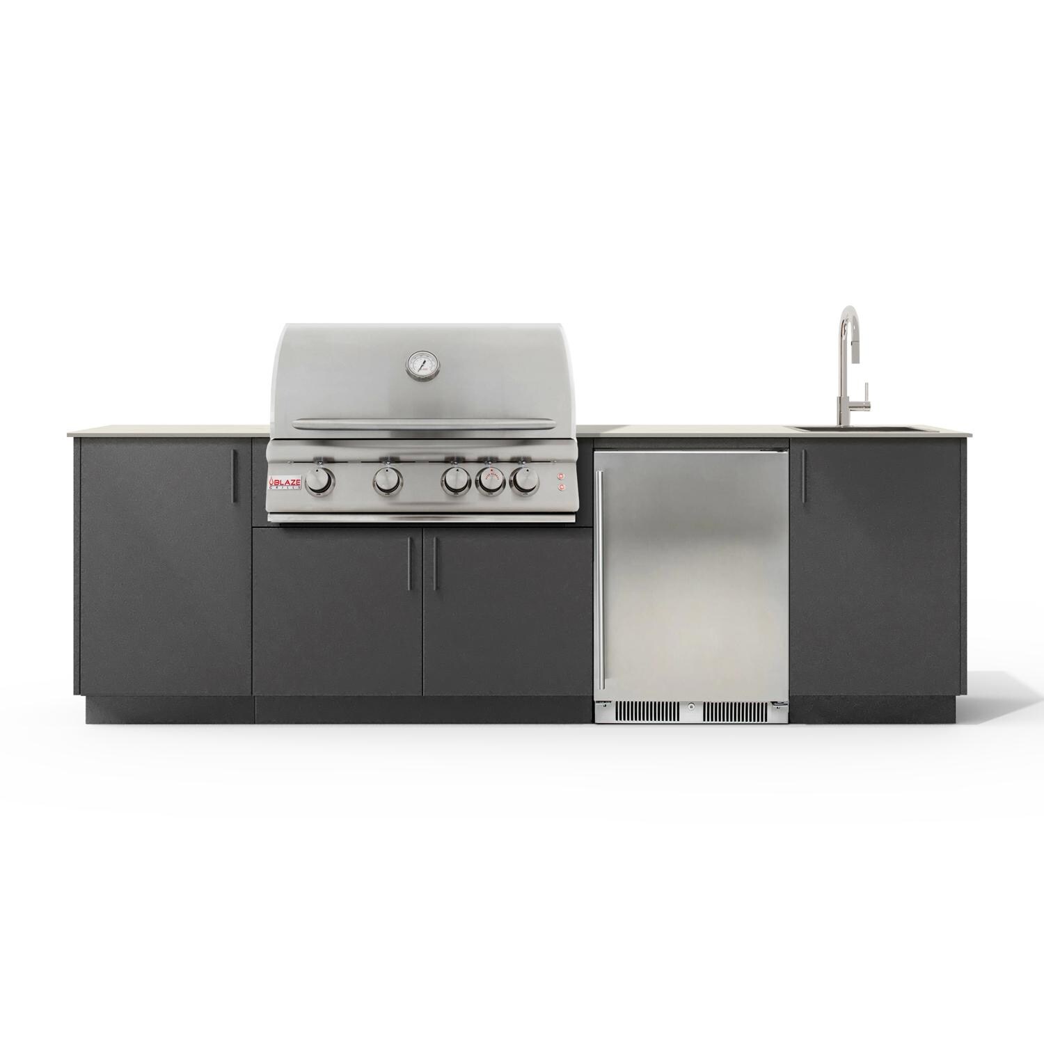 Urban Bonfire Cove 32 Outdoor Kitchen w/ Blaze LTE Propane Grill, Sink, Refrigerator, Danae Dekton Countertop & Anthracite Finish - B-Cove-32-Blaze-Danae-Anthracite