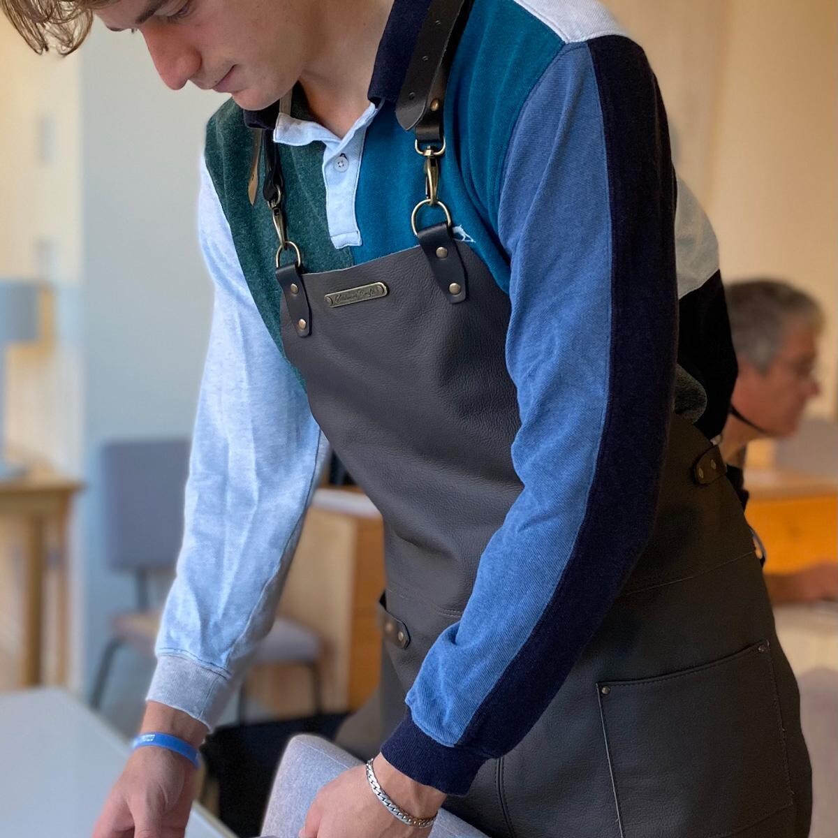 Stalwart Crafts 4410.L.A Deluxe Slate Leather Cross Strap Apron - Lifestyle thumbnail