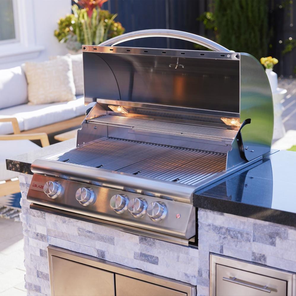 BBQGuys Signature 10 Ft Grill Island w/ 32 Inch Propane Blaze Premium LTE+ Grill & Griddle, Narrow Trash Bin & Door & Drawer | Alaska Gray w/ Black Granite - Grill - Lifestyle thumbnail