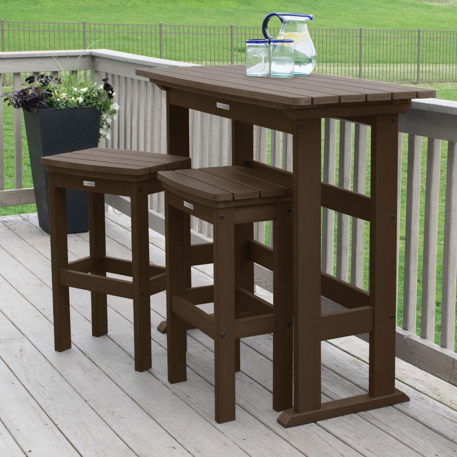 Hart Lane 3 Pc Recycled Plastic Bar Height Dining Set in Weathered Acorn by Lakeview Outdoor Designs