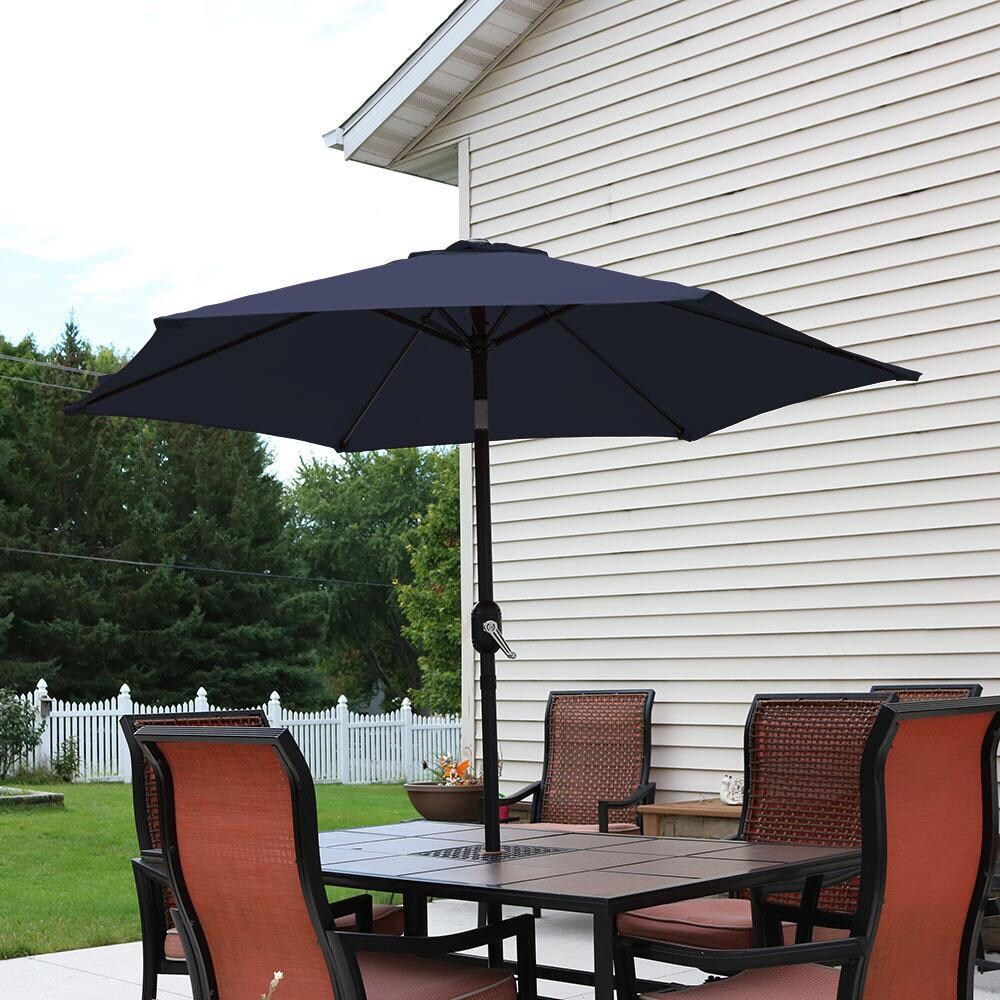Ultimate Patio 7.5 Ft. Octagonal Aluminum Patio Umbrella W/ Crank & Tilt - Navy Blue - Lifestyle View thumbnail