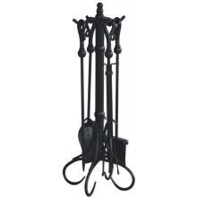 UniFlame 5-Piece Black Wrought Iron Fireplace Tool Set With Crook Handles - F-1056 image
