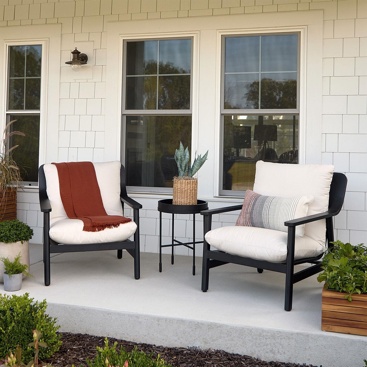 Bay St Louis 30 Inch Metal Outdoor Oversized Chair Set of 2 in Black W/ Sunbrella Cushions by Lakeview Outdoor Designs - Front Porch - Lifestyle thumbnail