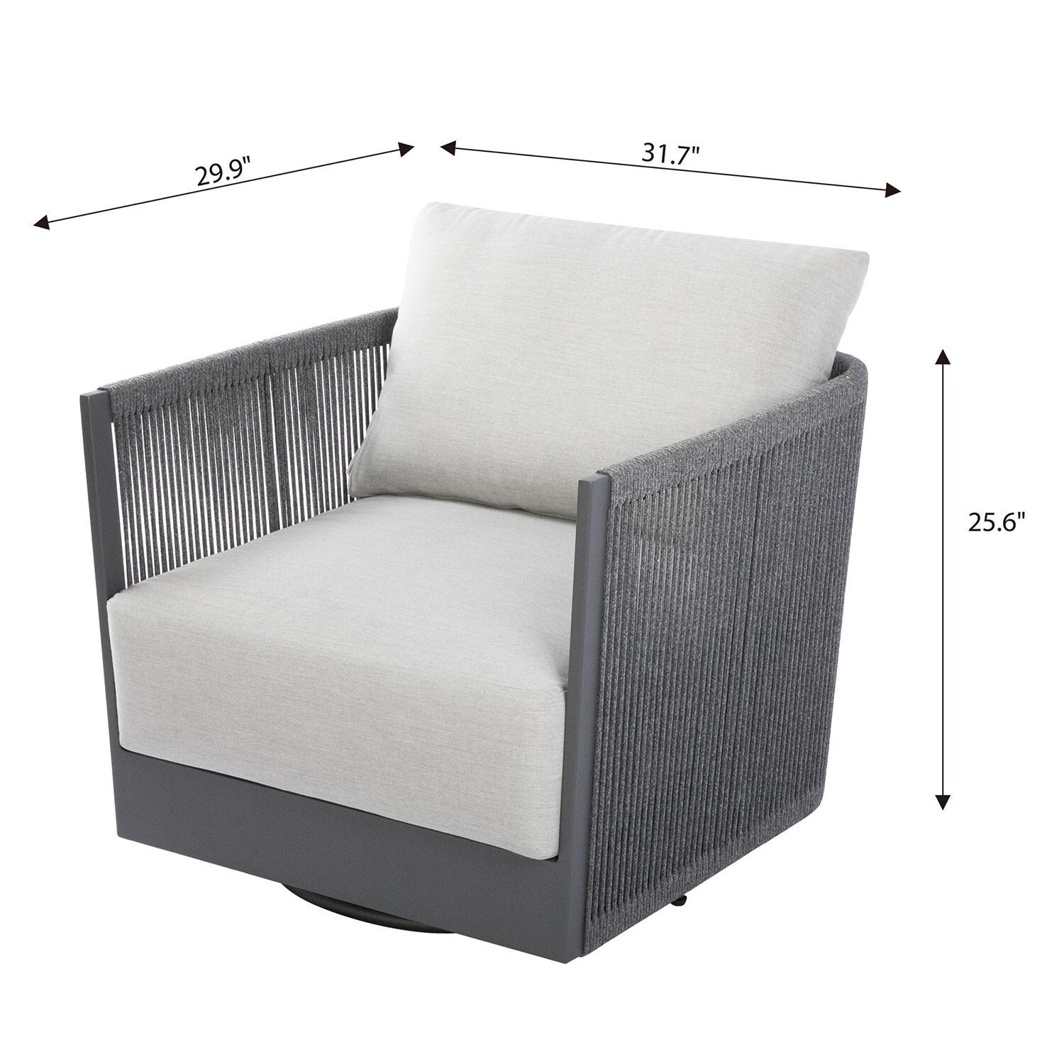 Elementi OS-2503W Capri Outdoor Aluminum Swivel Club Chair w/ Sunbrella Cushions - Dimensional thumbnail
