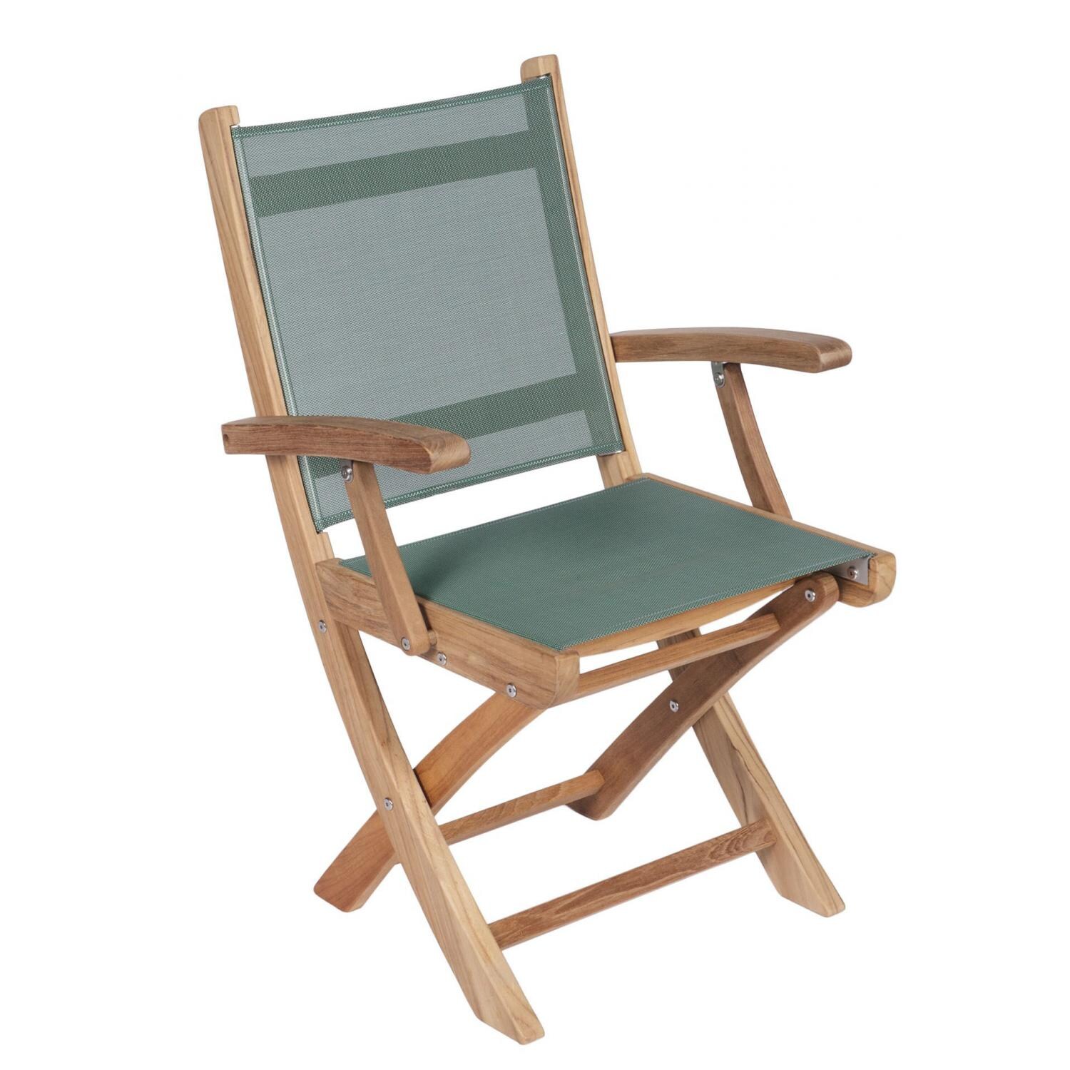 Royal Teak Collection SailMate Folding Teak Patio Dining Arm Chair With Moss Sling thumbnail