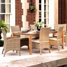 Torbay 7 Piece Wicker Patio Dining Set W/ 76 X 40 Inch Rectangular Table & Sand Cushions By Oxford Garden image