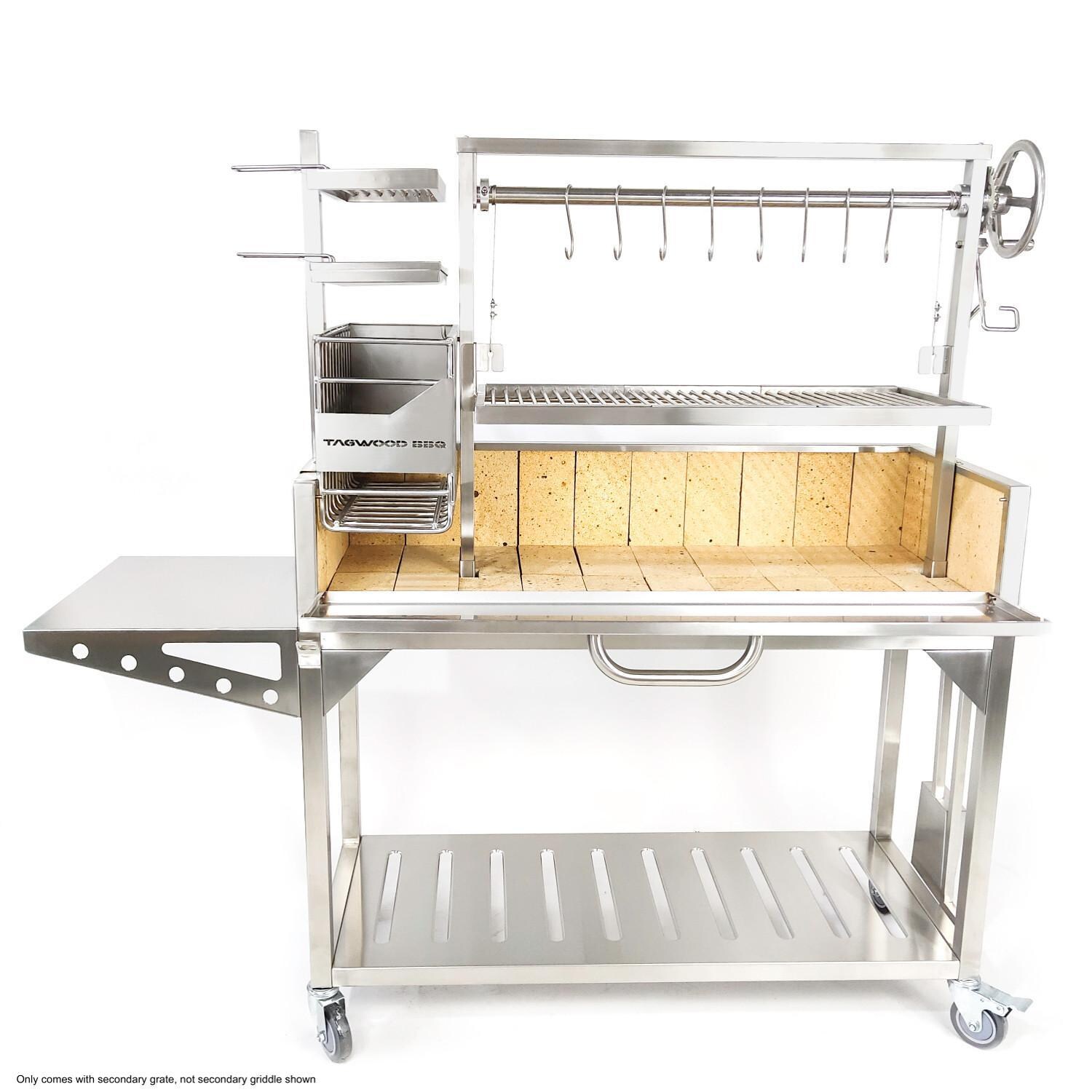 Tagwood BBQ BBQ03SSF Fully Assembled All Stainless Steel Argentine Santa Maria Wood Fire & Charcoal Grill - Front Door Open thumbnail