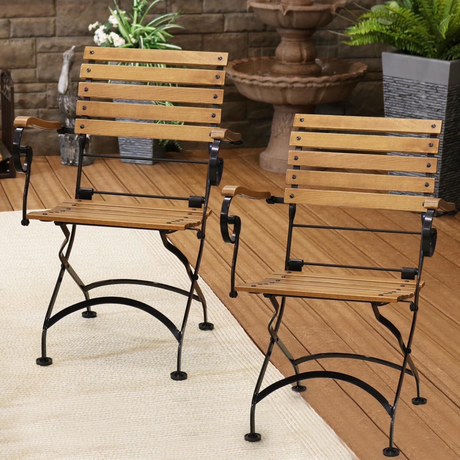 Sunnydaze Decor 2 Piece Deluxe European Chestnut Wooden Folding Dining Armchair Set image