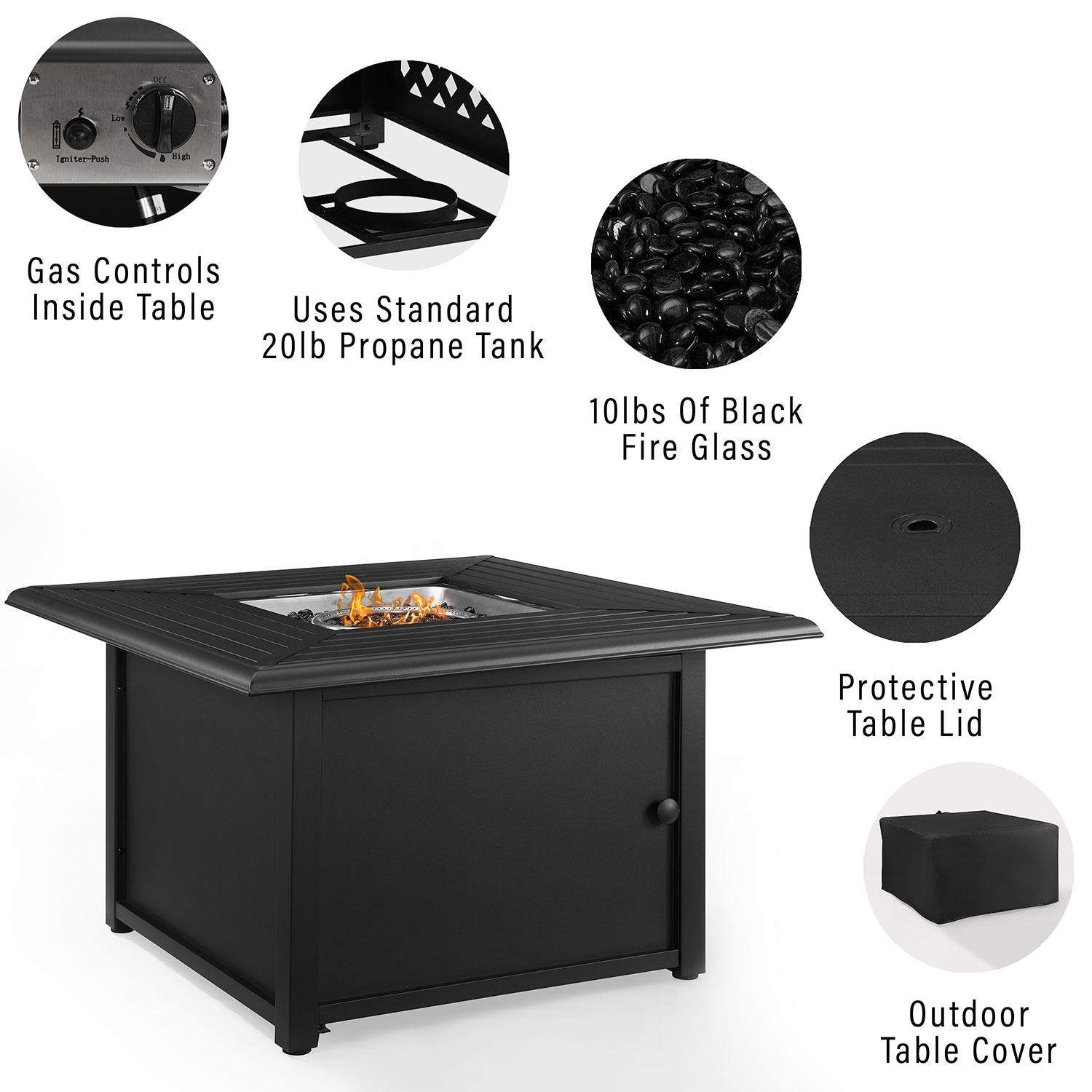 Ultimate Patio UP-82271BZ-OL 3Pc Outdoor Loveseat Set W/ Fire Table in Oatmeal - Fire Table Features - Diagram thumbnail
