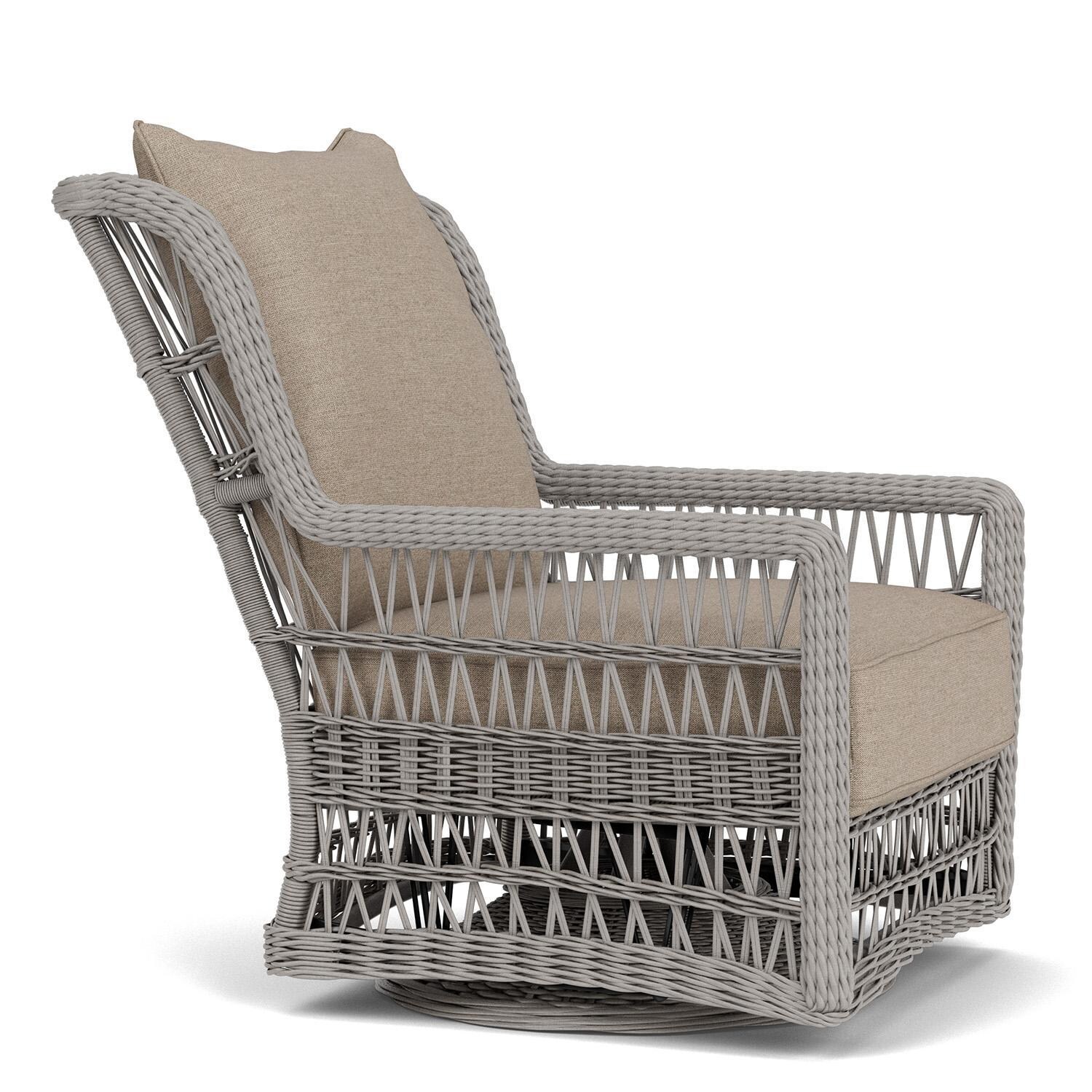 Lloyd Flanders Mackinac High Back Swivel Glider Lounge Chair in Putty Finish with Demo Oatmeal Fabric - Right Side thumbnail