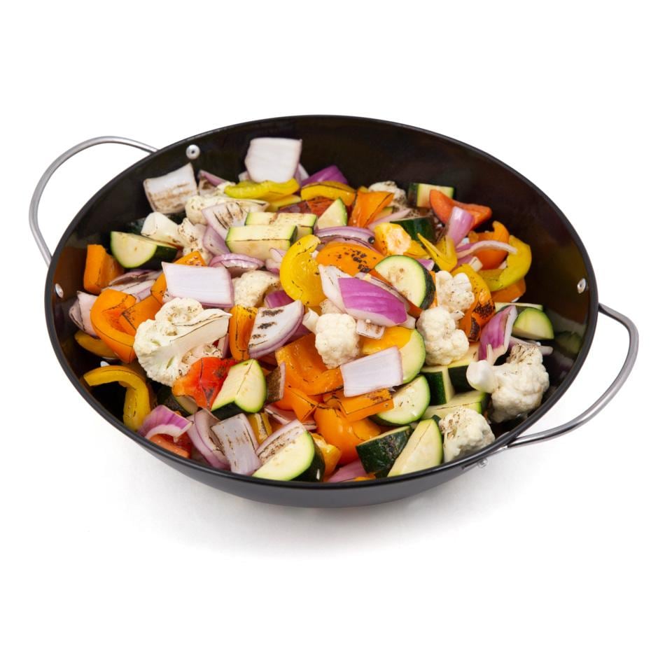 GrillPro Porcelain Deluxe Wok Grill Topper - 98130 - With Food - White Background thumbnail